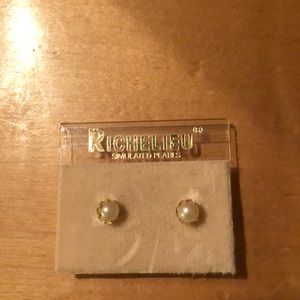 Gold tone simulated pearl earrings